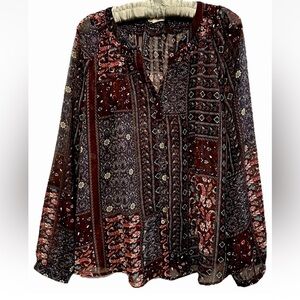 Mystree Top M Silky Sheer Boho Hippie Flowy Fairycore Whimsigoth Shirt Blouse